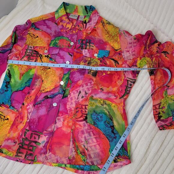Chico’s Silk Blouse | Size 2 (US 12) | Multicolor Abstract Print | Long Sleeved - Picture 5 of 6
